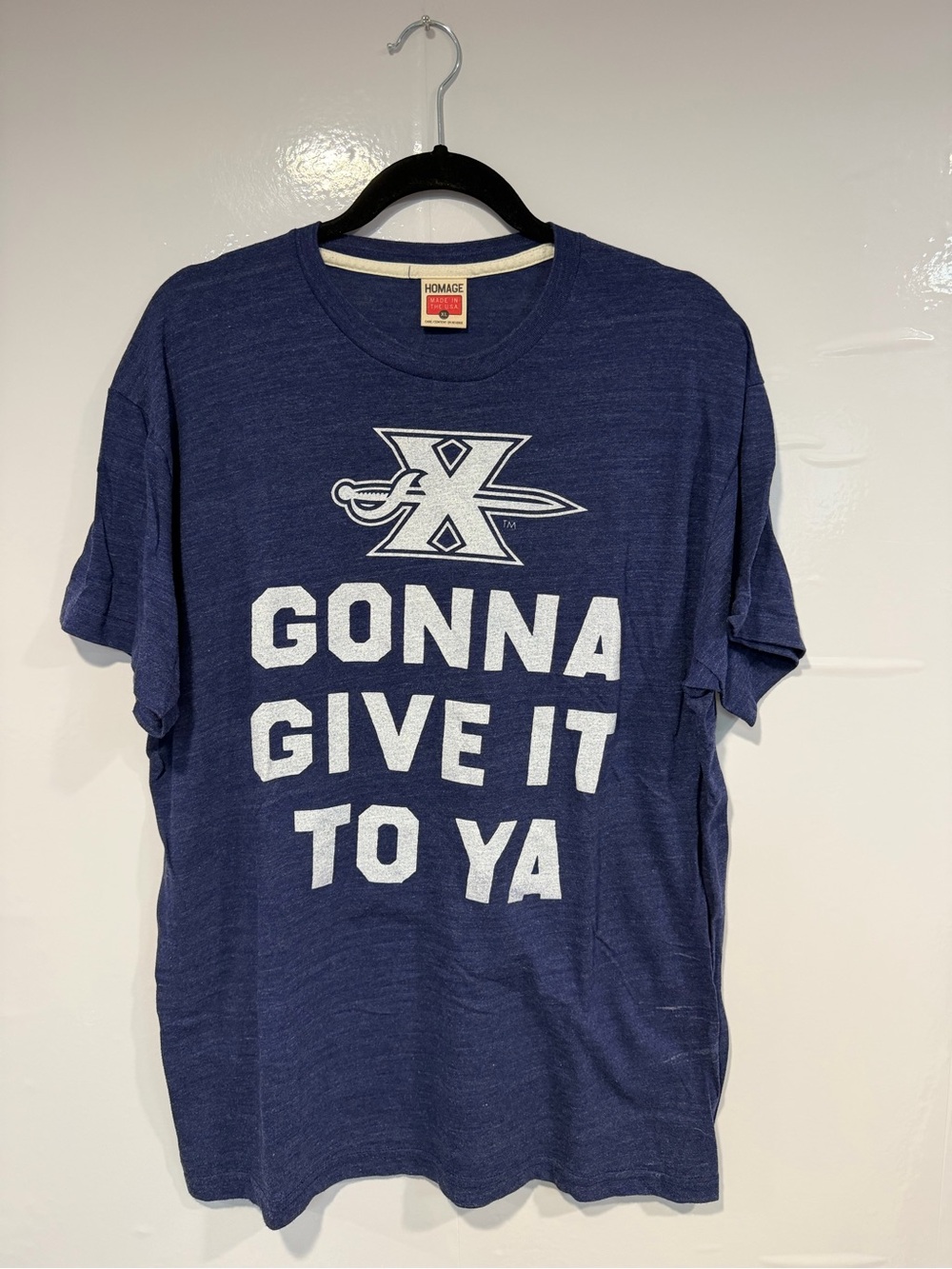 Homage Xavier University Men’s Navy Graphic Tee - "Gonna Give It To Ya"‎